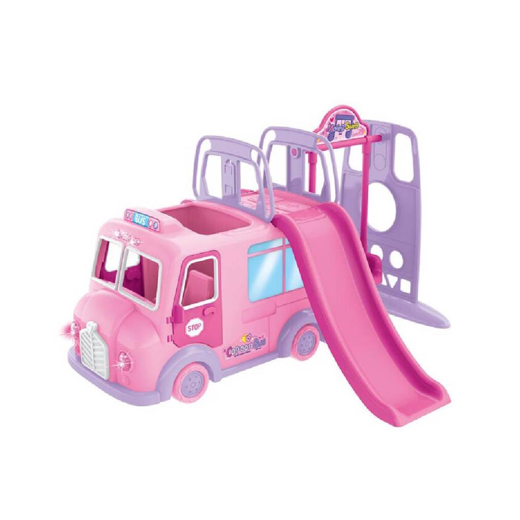 Kids Pink Bus Playset with Slide
